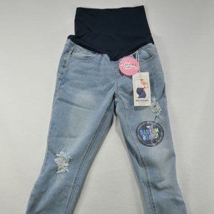 Gemma Rae Maternity Fashions Woman's Jeans Midi Short Distressed Soft NWT